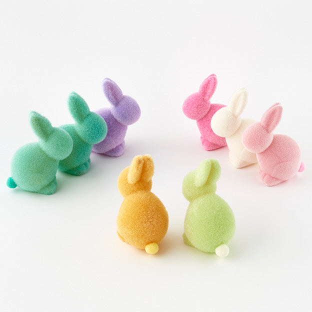 180 Degrees Flocked Seated Bunny with Pom Pom Tail